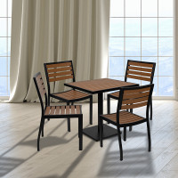Flash Furniture XU-DG-10456036-GG Outdoor Patio Bistro Dining Table Set with 4 Chairs and Faux Teak Poly Slats